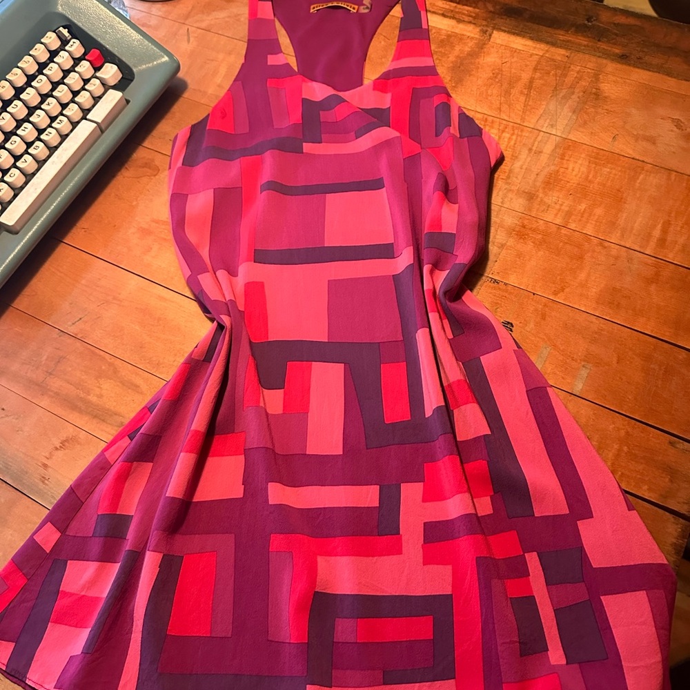 Alice + Olivia Pink and Purple Geometric Silk Dress Mod Artgirl festival retro